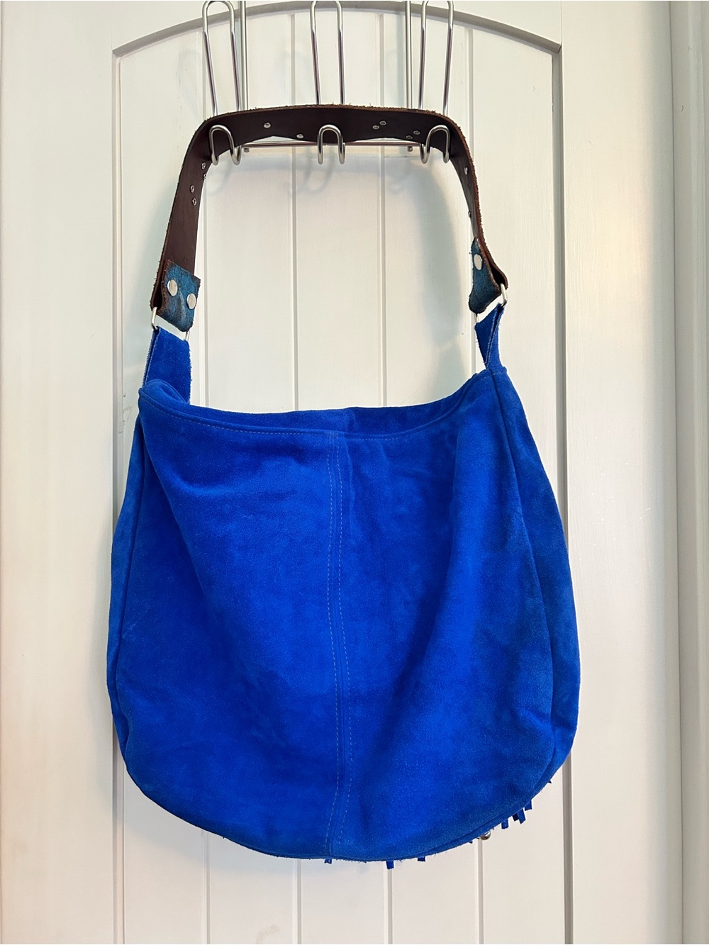 Katie Kalsi Cobalt Blue Suede Fringe Priscilla Victory Hobo Shoulder Bag - Picture 4 of 13